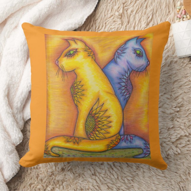 Fyrkantig fyllning av kattutskrift med två Blommig Kudde (Filt)