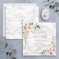 Fyrkantig geometrisk marble Rosa Blommigt Bröllop