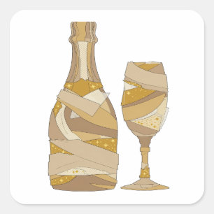 Fyrkantig grå CHAMPAGNEFLASKA OCH GLAS Hantverk Fyrkantigt Klistermärke