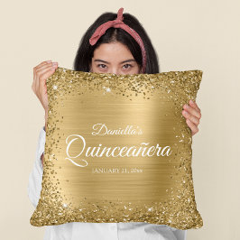 Fyrkantig guldglitterkant och folie Quinceañera Kudde