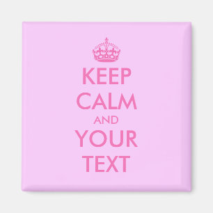 Fyrkantig Keep calm-magnet med rosa bokstäver Magnet