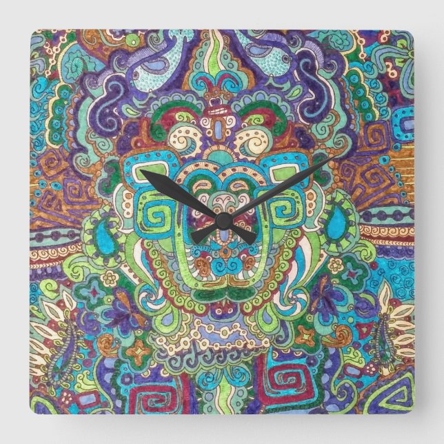 fyrkantig klocka med funky i coola färg (Framsida)