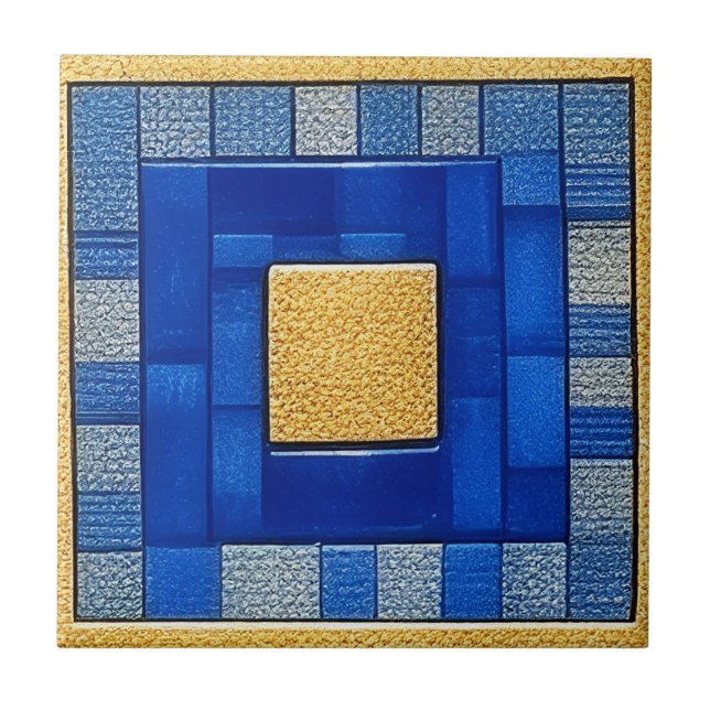 Fyrkantig konstnärlig mosaikblå + guld kakelplatta (Framsidan)