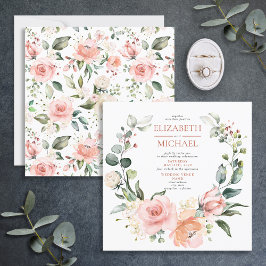 Fyrkantig kopparpersika Rosa Blommigt Utandning Br Inbjudningar
