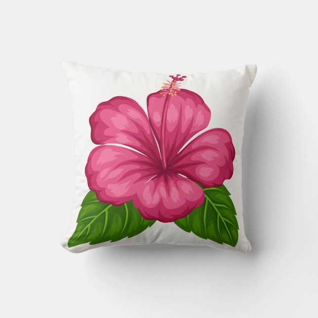 Fyrkantig Kudd-Pink Hibiskus Blomma Kudde (Framsida)