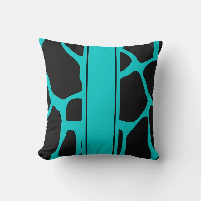 Fyrkantig Kudd Teal Blå Aqua Svart Djur Ko Kudde (Framsida)