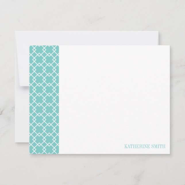 Fyrkantig lattice Geometric Mönster {Mint} Anteckningskort (Framsida)