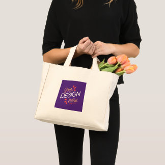 Fyrkantig lila grafik med lekfull orange mini tygkasse