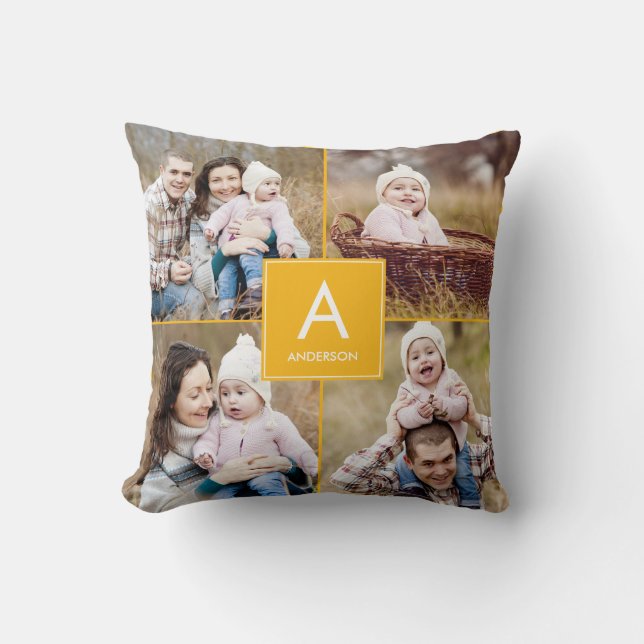 Fyrkantig Monogram, Anpassningsbar Foto Dekorativ  Kudde (Framsida)
