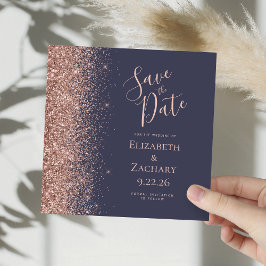 Fyrkantig Mörkblå Roséguld Save the Date Meddelande