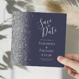 Fyrkantig Mörkblå Silverglitter Save the Date Meddelande