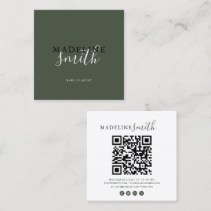 Fyrkantig mörkgrön skript QR-kod Fyrkantigt Visitkort