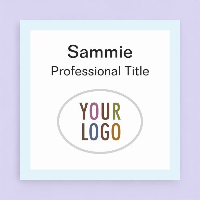 Fyrkantig Namn Märke Logotyp Spänne eller Magnetis Namnbricka (MISOOK 2x2 inch Square Name Tag with Logo and Light Blue Border)