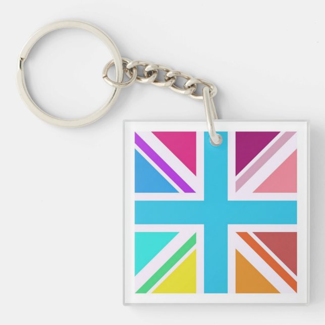 Fyrkantig nyckelring - Flerfärgad Union Jack-flagg (Framsidan)