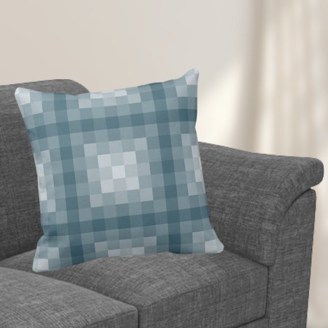 Fyrkantig pixel Mönster i blå skuggor Kudde (Skapare uppladdad)