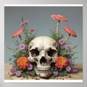 Fyrkantig Poster - Skal med svampar och blommor