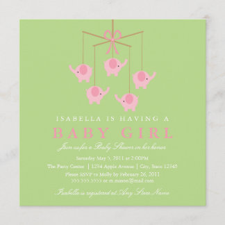 Fyrkantig Rosa Elefant Mobil Barnkalas Inbjudan