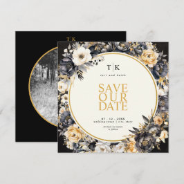 Fyrkantig svart och vit med gyllene Moody Save The Spara Datumet