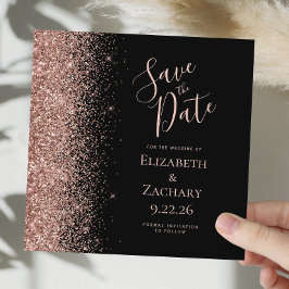 Fyrkantig svart roséguld Save the Date Meddelande