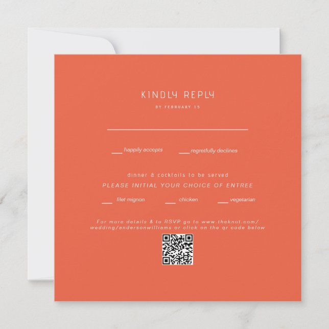 Fyrkantig Tangerine Bröllop QR-kod RSVP (Framsida)