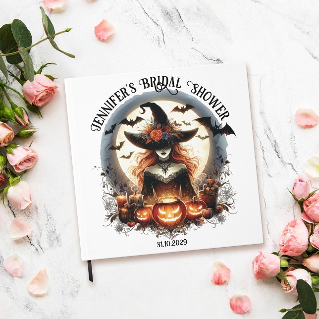 Fyrkantig vit häxig bröllopsfest gästbok (witchy bridal shower guest book)