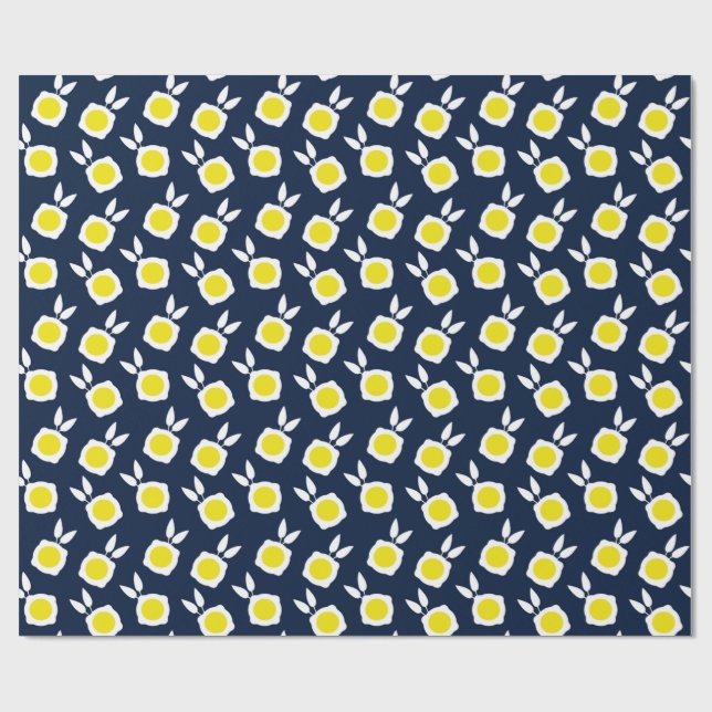 fyrkantiga blommor marinblå presentpapper (Platt)