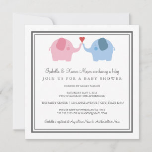 Fyrkantiga elefanter i Kärlek Baby Shower-inbjudan Inbjudningar
