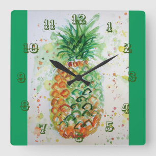 Fyrkantiga färgremsor av ananas Lime Tropical Frui Fyrkantig Klocka