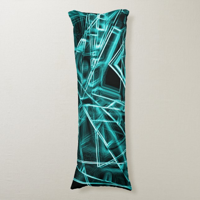 Fyrkantiga hörn och cyan eller himmelblå 'neon' fl kroppskudde (Framsidan Vertikal)