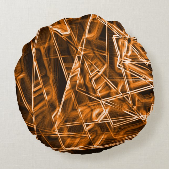 Fyrkantiga hörn och 'neon' orangea fläckar rund kudde (Baksidan)