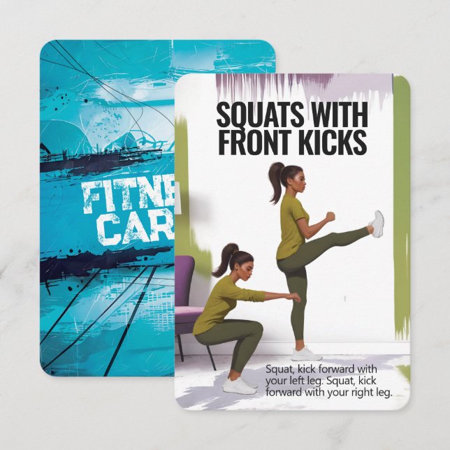 Fyrkantiga med Kicks Fitness Card med blå backning Spara Datumet (Fram/baksida)