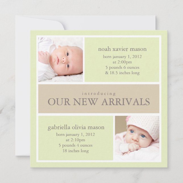 Fyrkantiga Twillingar, kollage | Födelsemeddelande Meddelande (Framsida)