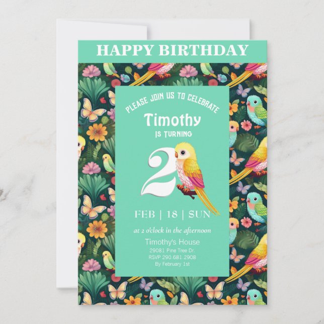 Fyrkantigt 2:a födelsedag: ett färgstarkt inbjudningar (Framsida)