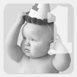 Fyrkantigt anpassa fotopatset Baby ett år gammalt  Klistermärke
