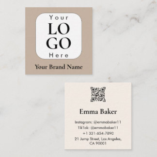Fyrkantigt beige QR-kod anpassat logotyp visitkort