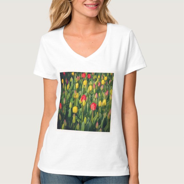 Fyrkantigt foto - Färgfulla tulippar T-shirt (Framsida)
