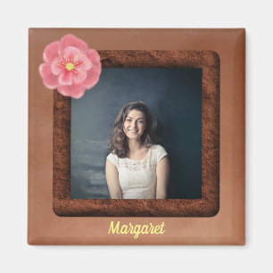Fyrkantigt foto med tropisk blomma och Namn Magnet