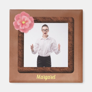 Fyrkantigt foto med tropisk blomma och Namn Magnet
