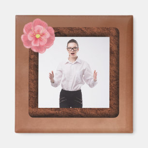 Fyrkantigt foto med Tropiskt blomning på varm Färg Magnet