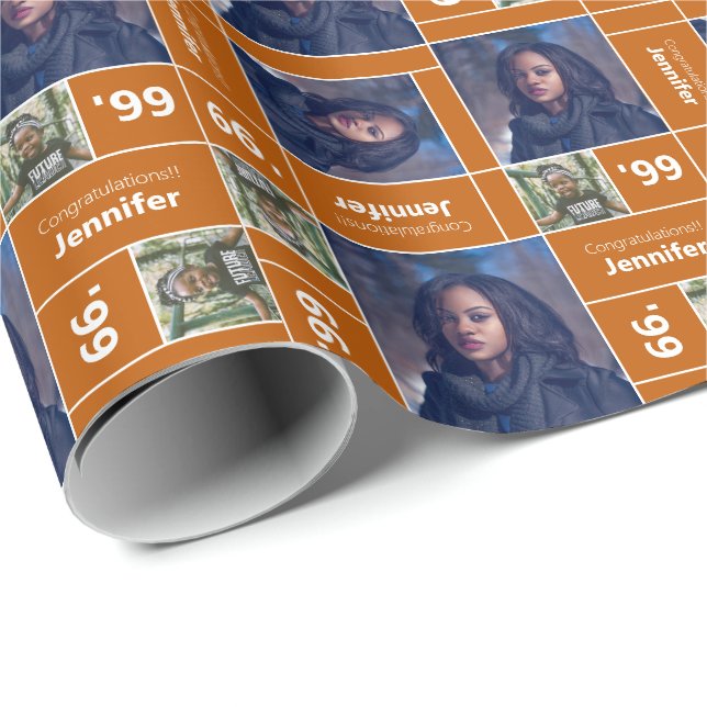 Fyrkantigt foto Studenten-klass - Orangen Bränn Presentpapper (Rullad Hörn)