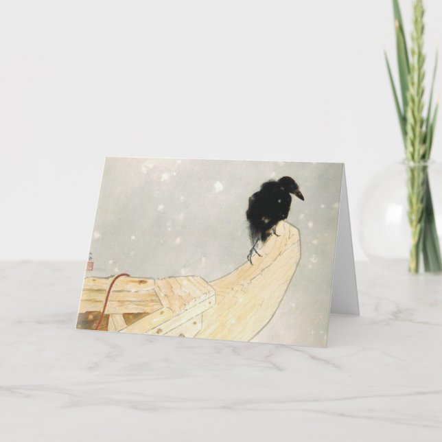 Fyrkantigt JAPANESE-UTSKRIFT AV RAVEN I SNÖ Anteckningskort (Framsida)