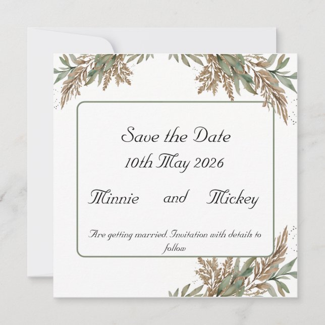 Fyrkantigt kort - grön och brun lövverk (Framsida)