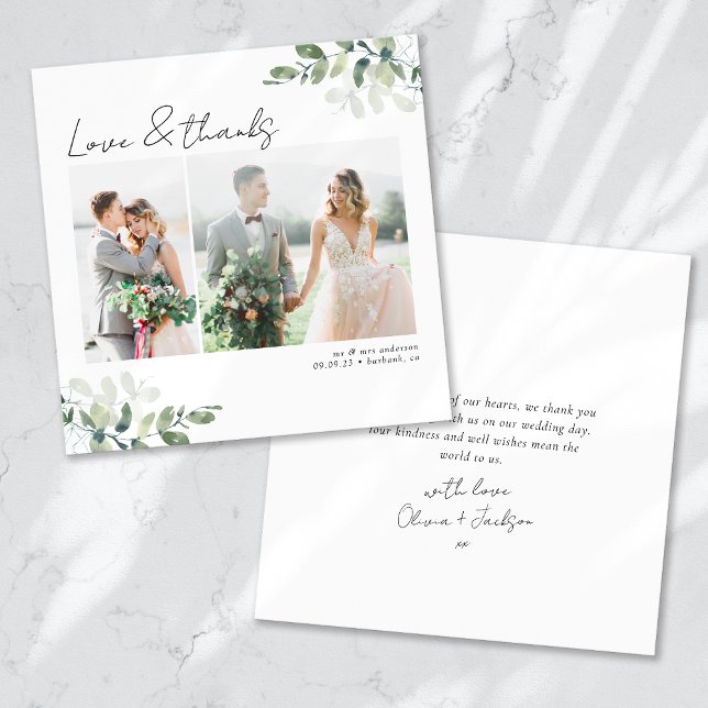 Fyrkantigt minimalistiskt foto tackkort för bröllo inbjudningar (Skapare uppladdad)