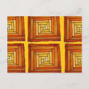 fyrkantigt retro art deco brunt mönster vykort