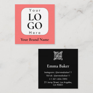 Fyrkantigt Rosa Svart QR-kod Logotyp Företagskort Visitkort