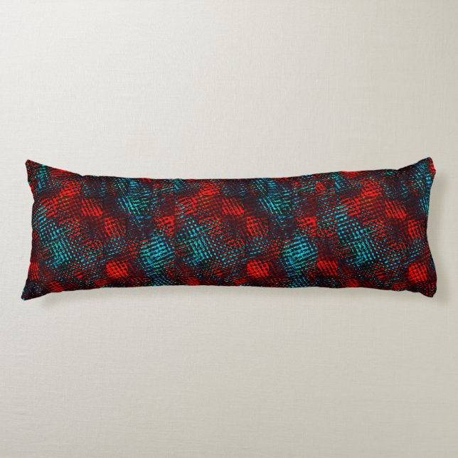 Fyrkantigt skrapat ut i rött och ljusblått. kroppskudde (Framsidan)