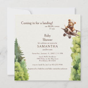 Fyrkantigt skum Bear Pilot Baby Shower Inbjudningar