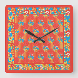 Fyrkantigt väggklocka, Ditzy Orange Blommigt Patch Fyrkantig Klocka