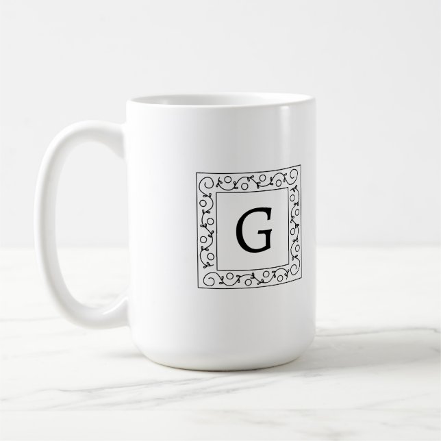 Fyrkantigt virvlande vinmonogram kaffemugg (Vänster)