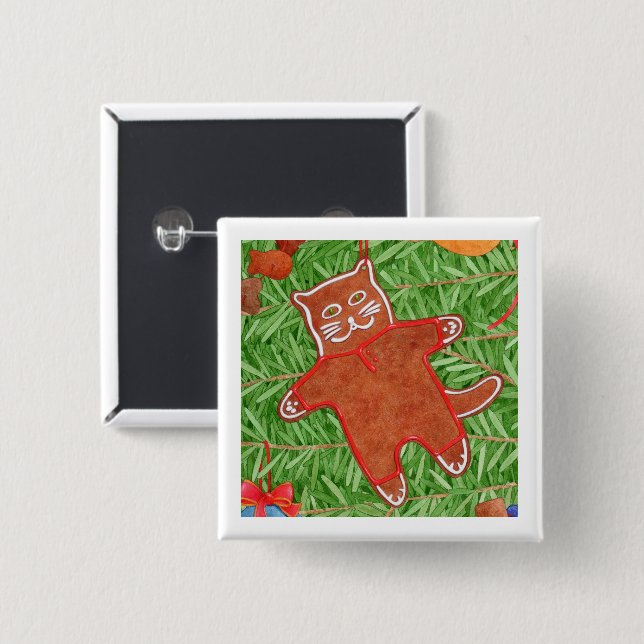 Fyrkantknapp för GINGERBREAD KATTUNGE-kvadraten /  Knapp (Framsida & baksida)